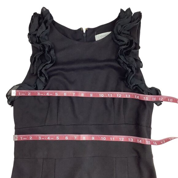 Carmen Marc Valvo Roma Midi Dress Women's 10 Sheath Ruffle Sleeveless Stretch - Picture 9 of 14